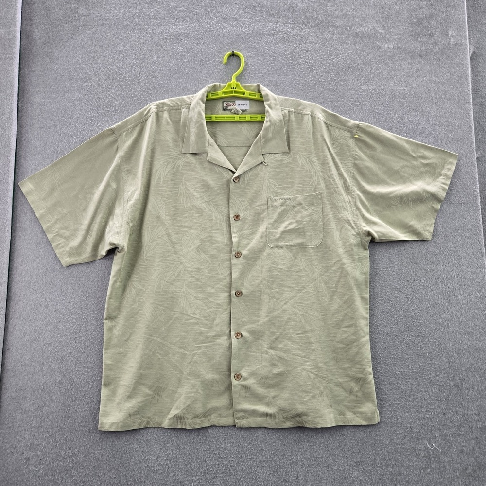 Big Dogs Men Button Up Shirt 3X Gray Silk Floral Resort Short Sleeve